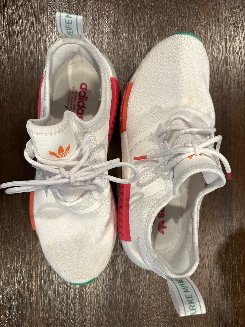 adidas Kids White Sneakers with Pink and Green Accents